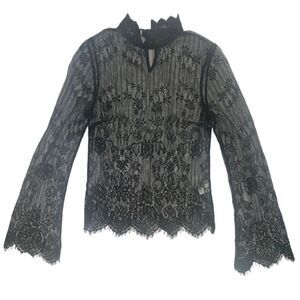 NATURALLY 99 mock neck lace blouse
